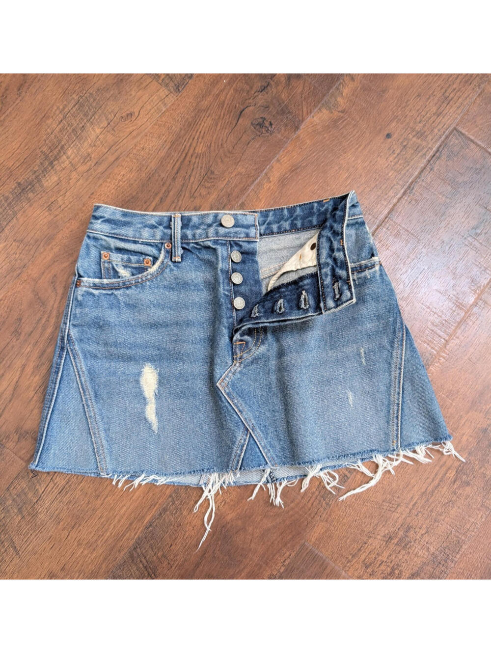 Y2K GRLFRND Eva Raw Hem Denim Mini Skirt Button Fly Sz 23